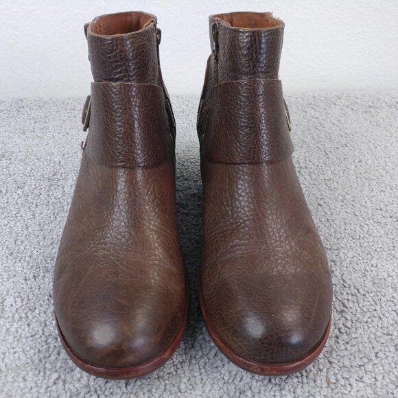 Kork Ease Ankle Boots Womens Size 10 Brown Pebbled Leather Zip Buckle Heel Shoes - Picture 2 of 12